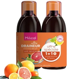 Draineur minceur ultra goût agrumes sans sucre Milical - lot de 2 flacons de 500ml