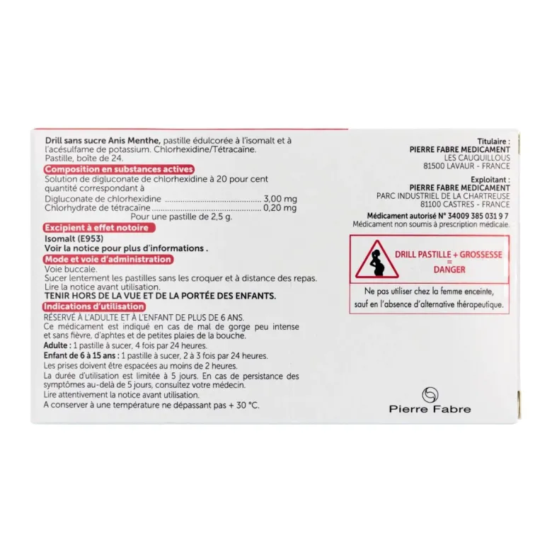Drill sans sucre anis menthe - boite de 24 pastilles