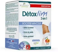 Détoxlim 3 en 1 booster minceur saveur pêche 3 Chênes - 14 sachets de 8g
