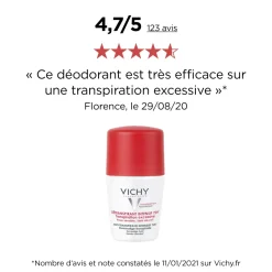 Détranspirant intensif 72h transpiration excessive Vichy - lot de 2 roll-on bille de 50 ml