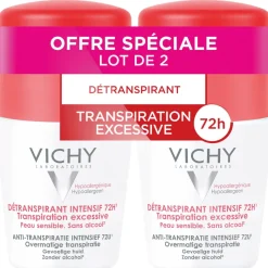 Détranspirant intensif 72h transpiration excessive Vichy - lot de 2 roll-on bille de 50 ml