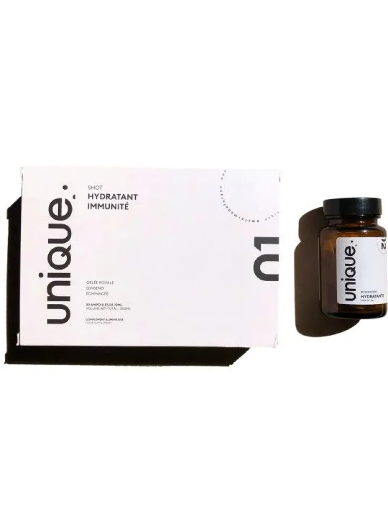 Duo hydratation & immunité Unique - boîte de 30 ampoules + 30 boosters hydratants