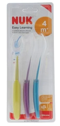 Easy Learning Cuillères douces silicone dès 4 mois NUK - lot de 3 cuillères