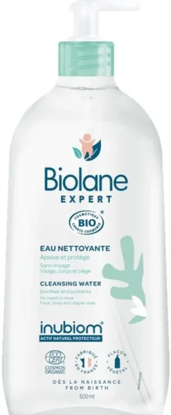 Eau nettoyante sans rinçage bio Biolane Expert - flacon-pompe de 500 ml