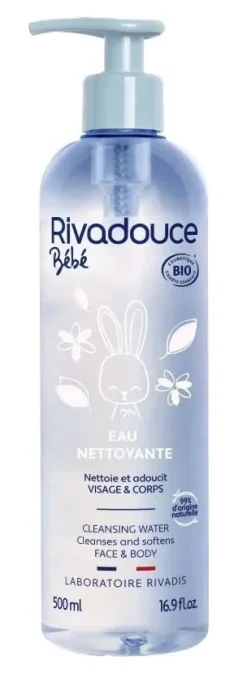 Eau nettoyante visage et corps bio Rivadouce bébé - flacon-pompe de 500ml