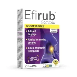 Efirub gommes gorge irritée citron menthol 3C Pharma - boîte de 24 gommes