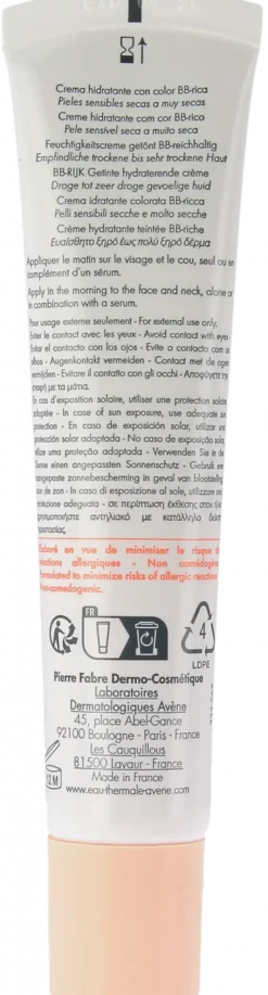 Emulsion Hydratante Teintée Riche Hydrance BB Lumière Avène - Tube de 40 ml