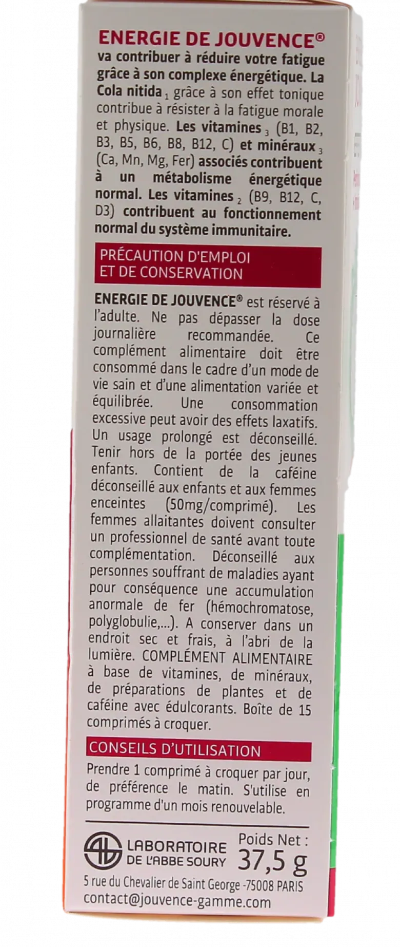 Energie de Jouvence Effet tonique - boîte de 15 comprimés à croquer
