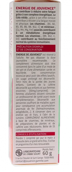 Energie de Jouvence Effet tonique - boîte de 15 comprimés effervescents