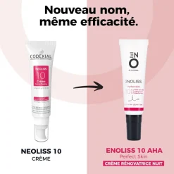 Enoliss Perfect Skin 10 AHA Crème rénovatrice nuit micro-peeling ENO laboratoire Codexial - tube de 30 ml