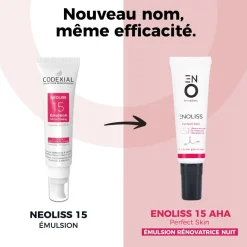 Enoliss Perfect Skin 15 AHA Émulsion rénovatrice nuit micro-peeling ENO laboratoire Codexial - tube de 30 ml