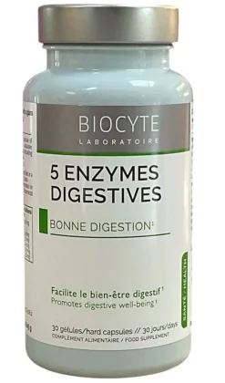 5 enzymes digestives Biocyte - pot de 30 gélules