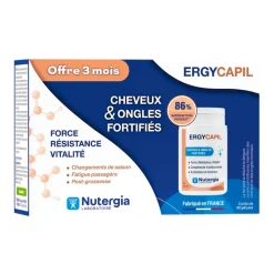 Ergycapil cheveux & ongles fortifiés Nutergia – 3 pots de 90 gélules