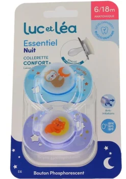 Essentiel nuit confort sucettes anatomiques 6/18mois Luc et Léa - lot de 2 sucettes