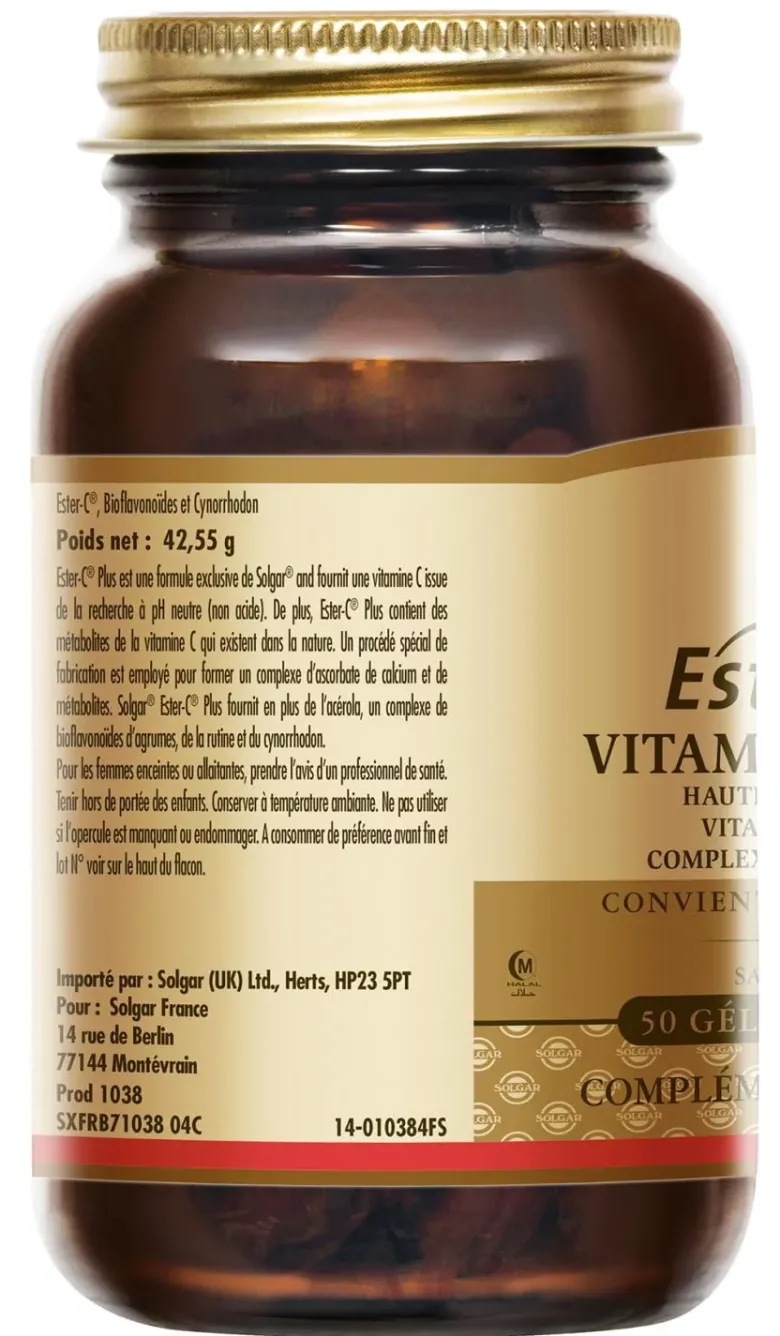 Ester C Plus Vitamine C 500 mg Solgar - pot de 50 gélules
