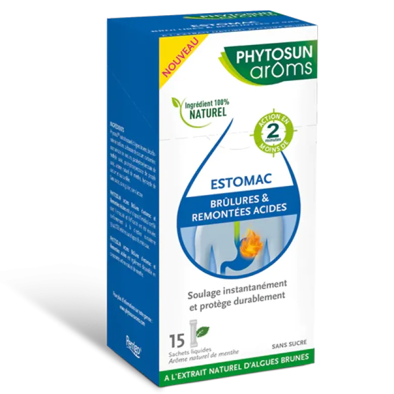 Estomac brûlures & remontées acides Phytosun Arôms - boîte de 15 sachets liquides