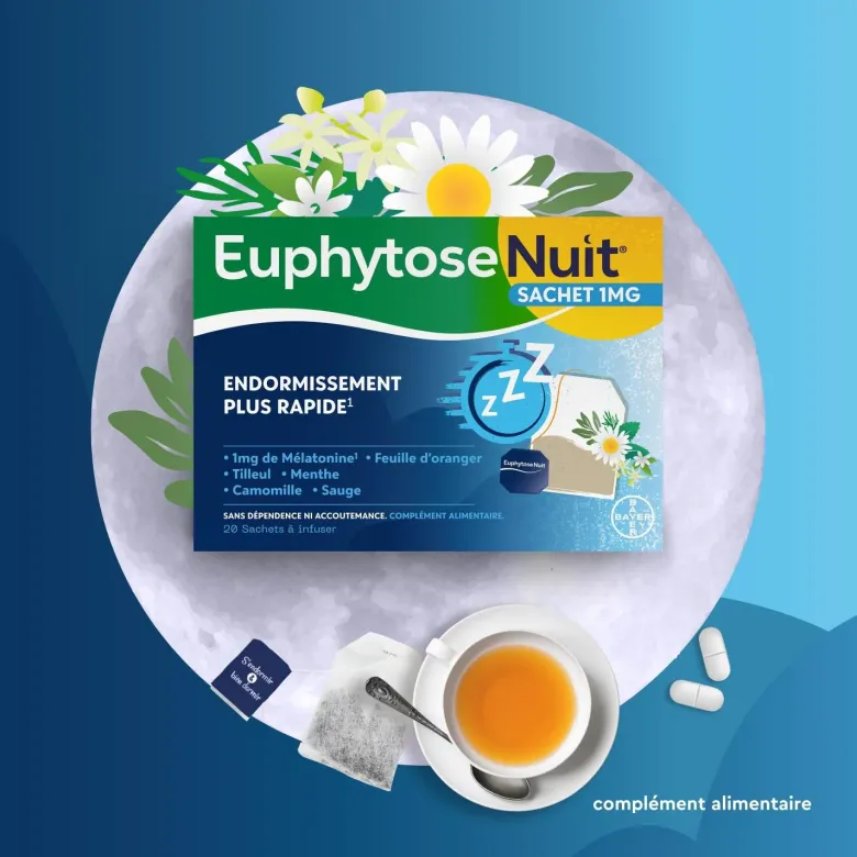 Euphytose Nuit Sommeil Mélatonine et Feuille d'Orange 20 sachets à infuser