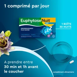 Euphytose Sommeil Nuit Mélatonine et Passiflore – 30 comprimés
