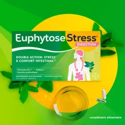 EuphytoseStress® Digestion - Stress et confort intestinal - Probiotiques, mélisse, vitamine B2 2x14 comprimés