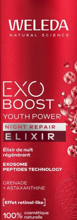 Exo Boost Youth Power Night repair elixir grenade Weleda - flacon-pompe de 30ml