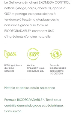 Exomega Control Gel Lavant Emollient Anti-Grattage A-Derma