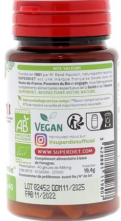 Fenugrec bio Super Diet - boite de 40 gélules