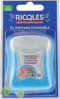 Fil dentaire expansible fluoré & mentholé Ricqles - 40 mètres