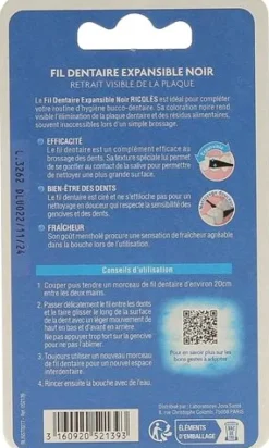 Fil dentaire expansible noir à la menthe poivrée Ricqlès – 30 m