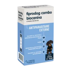 Fiprodog combo 67 mg/60,3 mg antiparasitaire externe petits chiens (2-10kg) Biocanina - boîte de 3 pipettes de 0,67ml