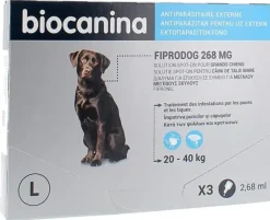 Fiprodog Spot on 268 mg grand chien 20-40 kg Biocanina - boîte de 3 pipettes