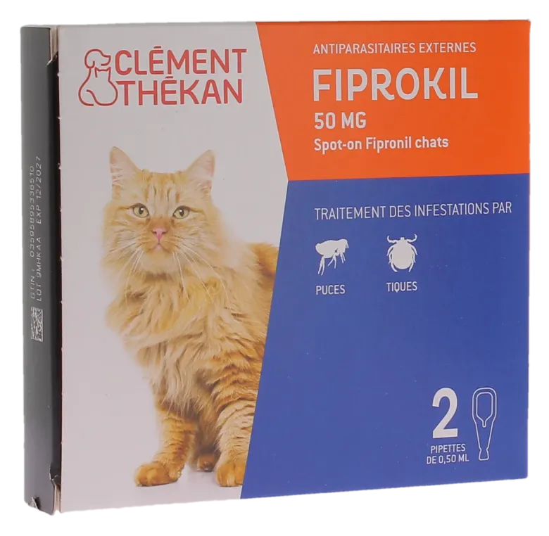 Fiprokil antiparasitaire externe chat 50mg Clément thékan - boite de 2 pipettes de 0.50ml