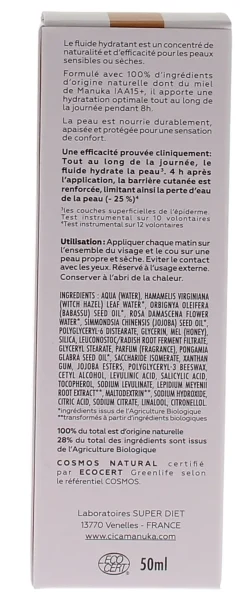 Fluide hydratant visage bio au miel de Manuka IAA15+ Cica Manuka - tube de 50ml