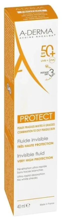 Fluide Invisible Protect SPF50+ A-Derma - tube de 40 ml