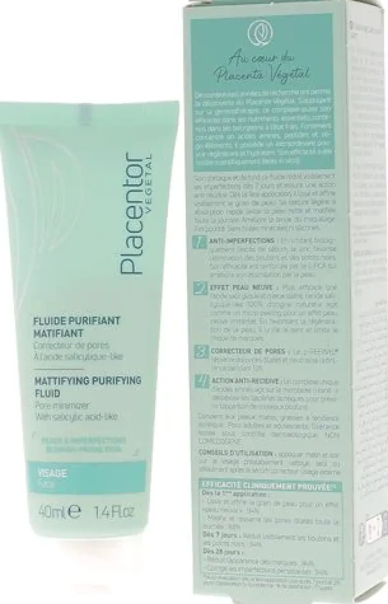 Fluide purifiant matifiant peaux à imperfections Placentor végétal - tube de 40ml