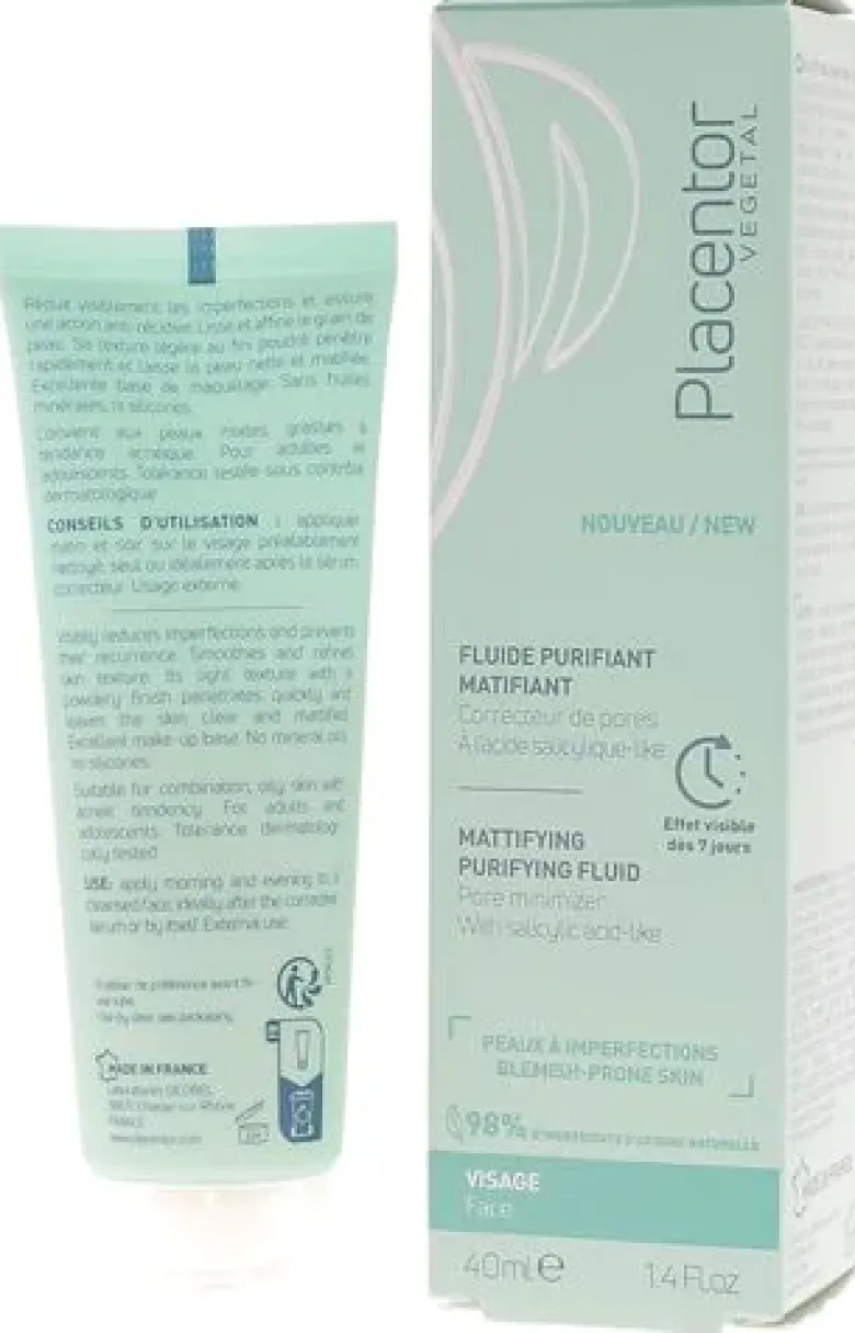 Fluide purifiant matifiant peaux à imperfections Placentor végétal - tube de 40ml