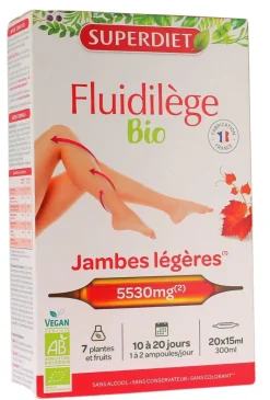 Fluidilège bio jambes légères Super Diet - boite de 20 ampoules