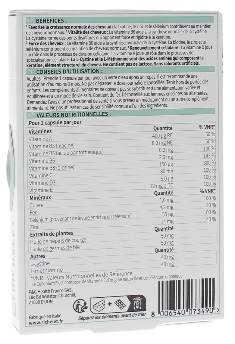 Force des cheveux Richelet - boîte de 30 capsules