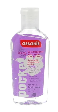 Gel antibactérien pocket sans rinçage parfum violette Assanis - flacon de 80ml
