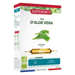 Gel d'Aloé vera bio Super Diet - boite de 20 ampoules de 10ml