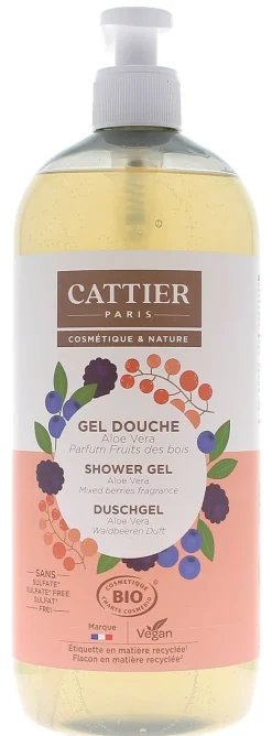 Gel douche Aloe vera fruits des bois bio Cattier - flacon-pompe de 1 L
