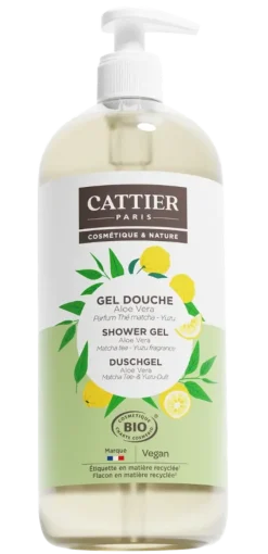 Gel douche Aloe Vera parfum Thé Matcha Yuzu bio Cattier - flacon-pompe de 1L