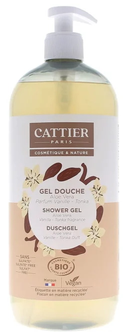Gel douche Aloe vera vanille tonka bio Cattier - flacon-pompe de 1 L