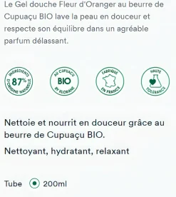 Gel douche nutritif au Cupuaçu bio Fleur d'oranger Klorane - tube de 200ml