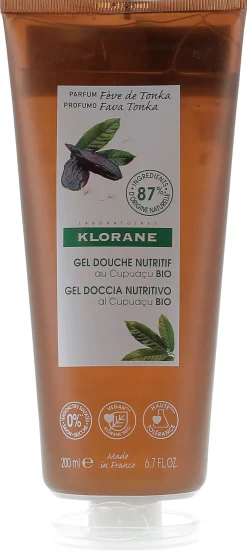 Gel douche nutritif au Cupuaçu bio Fêve de Tonka Klorane - tube de 200 ml