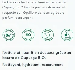 Gel douche nutritif au Cupuaçu bio Eau de Tiaré Klorane - tube de 200 ml