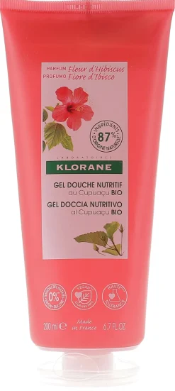 Gel douche nutritif au Cupuaçu bio Fleur d'Hibiscus Klorane - tube de 200 ml