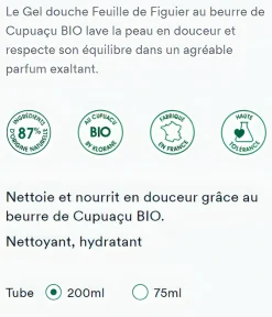 Gel douche nutritif au Cupuaçu bio Feuille de Figuier Klorane - tube de 200 ml