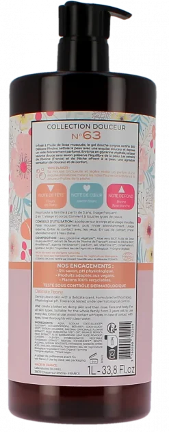 Gel douche surgras délicate pivoine Osmaé - flacon-pompe de 1L