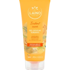 Gel douche surgras hydratant à l'aloe vera bio senteur abricot Laino - tube de 200ml