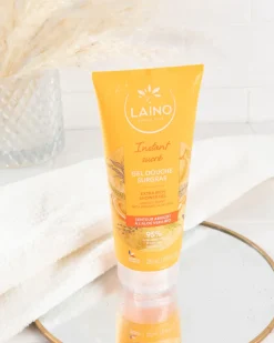 Gel douche surgras hydratant à l'aloe vera bio senteur abricot Laino - tube de 200ml